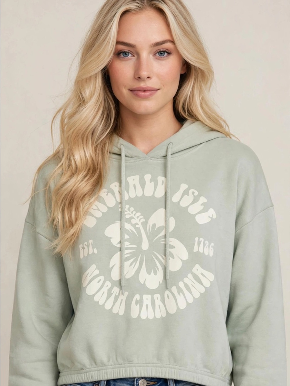 Relaxed Light Sage Graphic Hoodie Sweater - Women